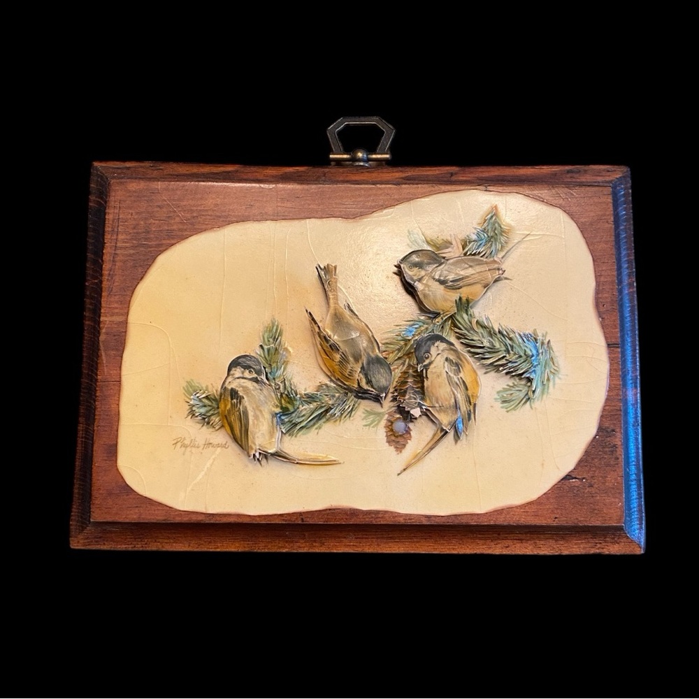 Vintage Phyllis Howard 3D Paper Tole Birds Wood Wall Art Chickadees